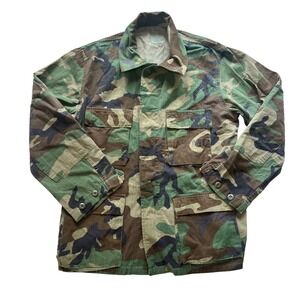 Vintage 80s USMC‎ Woodland Combat BDU Coat Camo Jacket Mens Medium Field USA